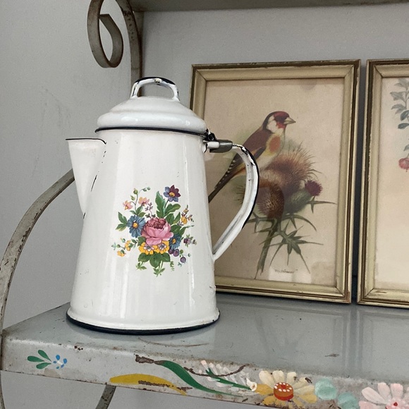 Accents Vintage Cottagecore White Enamel Coffee Pot Poshmark